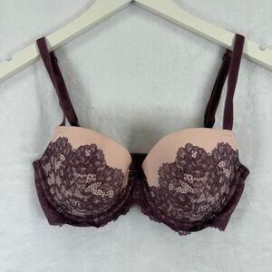 Victoria's Secret Dream Angels Lined Demi Bra 32DD Plum Lace Bow